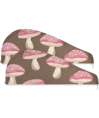 Super Absorbent Pink Mushrooms Hair Towel 2 Pack - Quick Dry Turbans for Women & Girls - Buy Online on GoSupps.com