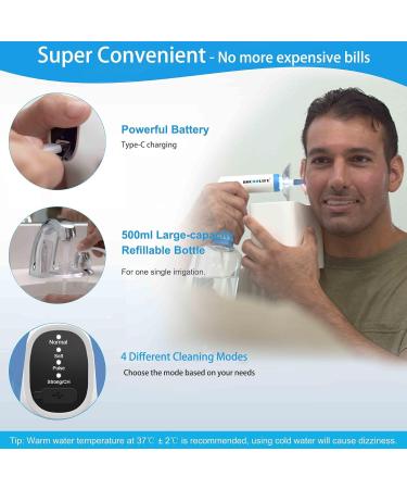BOCOOLIFE Electric Ear Wax Removal Kit Water Flushing Irrigation System Ears Flush Cleaner Powered with 4 Pressure Settings Safe & Effective Ear Cleaning Kit Includes 30 Tips Basin - Buy Online on GoSupps.com