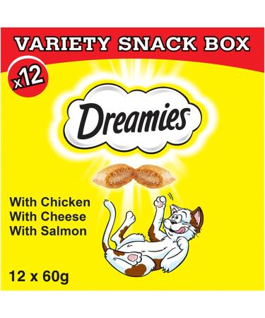 Dreamies Variety Snack Box 60 g Pouches Cat Treats Tasty Snacks with Delicious Chicken Salmon and Cheese Flavours (12x60g)) Variety Box 60 g (Pack of 12) - Buy Online on GoSupps.com
