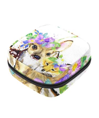 Waldtier cute roe deer fox deer watercolor illustration women's napkin storage bag portable menstrual cup bag with zipper for teenagers girls women women