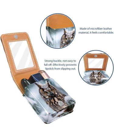 Travel Lipstick Organizer Case - Portable Makeup Bag with Mirror | Winter Snow Tree Owl Design - Buy Online on GoSupps.com