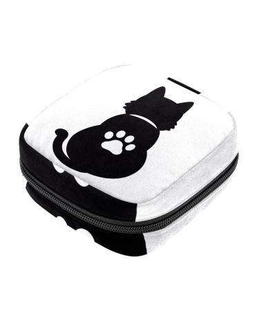Sanitary Napkin Storage Bag Feminine Product Pouches Portable Period Kit Bag for Girls Women Ladies White Cat Paw Black Shadow