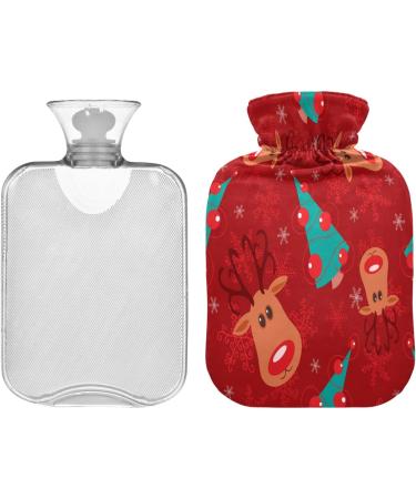 Christmas Tree Moose & Snowflakes Red Hot Water Bottle - 2L Fleece Cover for Warm & Cold Compresses | International Shipping - Buy Online on GoSupps.com