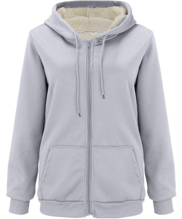 Warm Hanxiulin Fleece Plush Jacket for Women - Cozy Zipper Wool Hoodie Fluffy Autumn Winter Coat in Gray 3XL - Buy Online on GoSupps.com