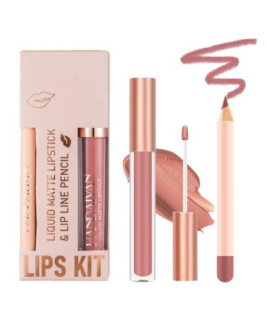 INBOLM Lip Liner and Lipstick Set Nude Lip Liners with Nude Lipstick for Women Nude Lipstick Non-Stick Cup Matte Waterproof Nude Lipstick Makeup Kits Make Up Gift Set for Lady (07#)