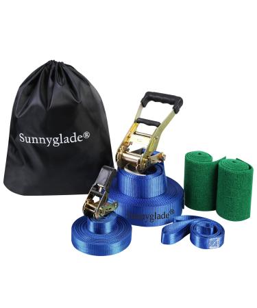 Sunnyglade 50ft Slackline Kit with Training Line, Tree Protectors, High Grade Ratchet, Arm Trainer and Carry Bag Complete Set for Kids and Adults