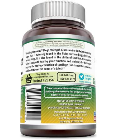 Amazing Formulas Glucosamine Sulfate Mega Strength 1000mg Supplement - 240 Capsules - Supports Healthy Joints, Mobility & Cartilage Formation - Non-GMO & Gluten Free - Buy Online on GoSupps.com