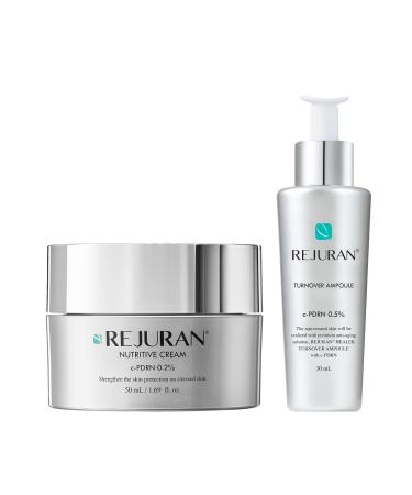 REJURAN c-PDRN Korean Skin Care Bundle Turnover Ampoule Serum (1.01 fl oz) & Nutritive Cream (1.69 fl oz) with Salmon DNA for Firming Hydrating & Youthful Radiant Skin