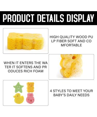 4Pcs Soft Animal Shaped Baby Bath Sponges - Gentle on Newborn and Toddler Skin | Orange Green Yellow Pink - Buy Online on GoSupps.com