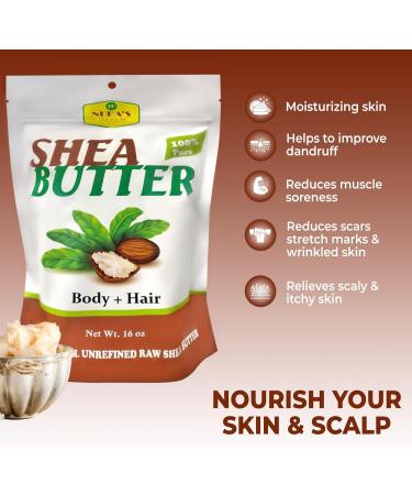 Nura's Raw Unrefined Organic Shea Butter - 100% Natural for Skin & Hair Care | Moisturizing Healing & Nourishing | 16 Oz Ethically Sourced African Shea Butter - Buy Online on GoSupps.com