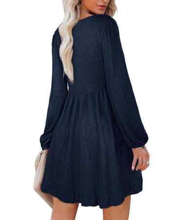 Aokosor Long Sleeve Square Neck Knit Dress | Knee Length Babydoll Dress in Light Blue - Buy Online on GoSupps.com
