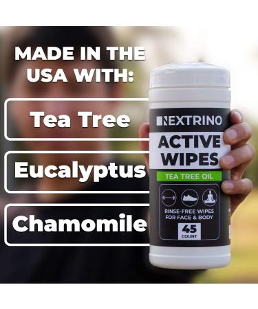 Nextrino Biodegradable Tea Tree Body Wipes for Adults - 45 Cleansing Towelettes for Gym, Workout, Camping, Travel - Men & Women - Buy Online on GoSupps.com