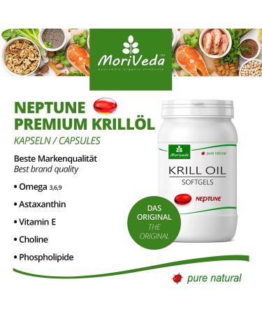 MoriVeda Neptune Krill Oil Capsules Omega 3-6-9 with Astaxanthin & Vitamin E 90 Softgels | ISO and MSC Certified - Buy Online on GoSupps.com