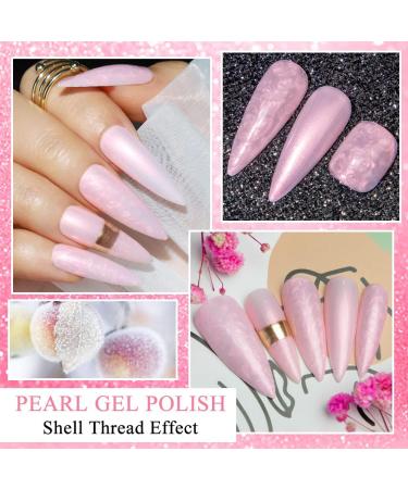 MIZHSE Pink Shimmer Pearl Gel Nail Polish with Shell Thread - 10 x 1 Soak Off UV LED - Y007 - Buy Online on GoSupps.com