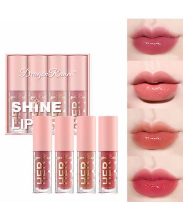 4 Colors Hydrating Lip Gloss Set Plumping Liquid Nude Lipstick Moisturizing Lip Stain Waterproof Lip Oil for Repairing Lightening Lip Lines Lip Care Product Lip Gloss Set for Women(Set A) lip gloss-A