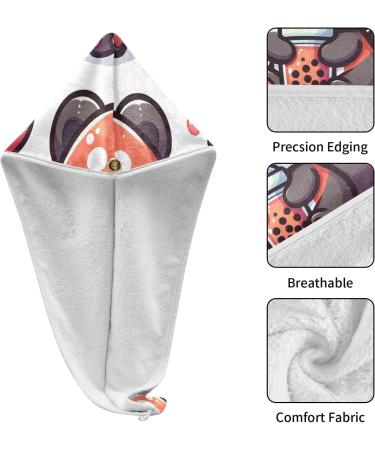Cute Red Panda Hair Towel 2 Pack | Super Absorbent Quick Dry Turbans for Women & Girls - Bubble Tea Cartoon Design - Buy Online on GoSupps.com