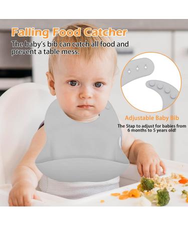 5pcs Baby Weaning Set with Adjustable Bib, Suction Bowl, Spoon & Fork - BPA Free Toddler Feeding Sets in Grey - Buy Online on GoSupps.com