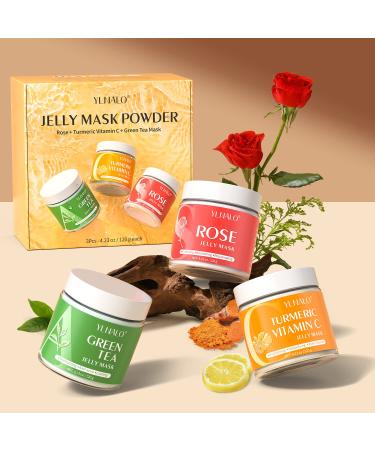 Turmeric Vitamin C Jelly Mask Set for Facial Skin Care - Hydrating, Nourishing, Brightening | Peel-Off Powder Mask with Rose and Green Tea | Includes Mixing Bowl & Spatula - Buy Online on GoSupps.com