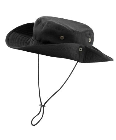 Faletony Outdoor Hat Bush Hat Boonie Hat with Chin Strap Fisherman Hat Sun Hat Summer Hat for Men Women 60 Black