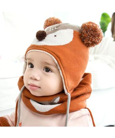 DORRISO Cute Kids Orange Knitted Caps Scarf Set for Autumn/Winter | Boys Girls Newborn Baby Beanies Hat | Warm & Comfortable - Buy Online on GoSupps.com