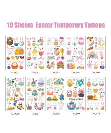 Easter Temporary Tattoos for Kids - Bunny, Egg, Chick Designs - Waterproof Fake Tattoos for Easter Party - 10 Sheets - Buy Online on GoSupps.com