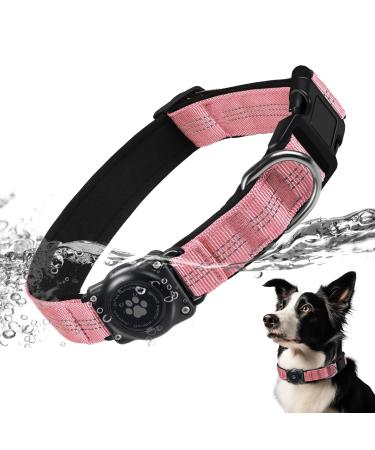 Airtag dog collar IP68 Waterproof Apple Air Tag keeper dog collar with Airtag holder reflective particularly durable dog collar for medium -sized dogs pink s m pink