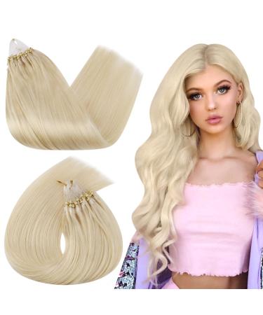 UGEAT Microring Extensions Real Hair Blond 60 cm Hair extension Real hair Microring Platinblond Microring Loop Extensions Aus Real Hair 50g Loop Hair Experiences 50 strands 60 cm 1.Microring #60