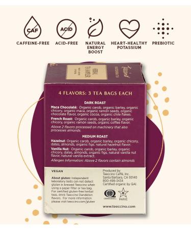 Teeccino Herbal Tea Sampler â€“ 4 Caffeine-Free Flavors, 12 Tea Bags (2.54 oz) - Buy Online on GoSupps.com
