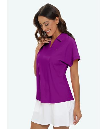 JINSHI Women's Golf Polo Shirt UPF50+ V-Neck Collared Short Sleeve Sport Top - Deep Purple Large - Buy Online on GoSupps.com