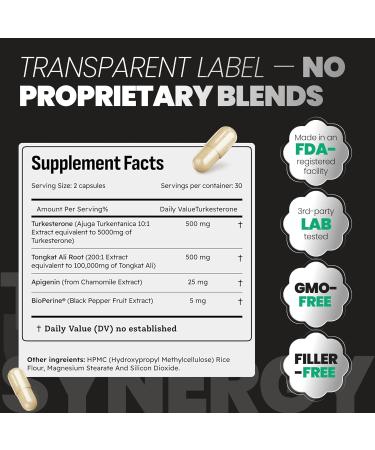 Turkesterone Supplement for Men with Tongkat Ali for Men 200:1 (60 Capsules) - Longjack Supplement 1% Eurycomanone - Apigenin-Ajuga Trukestanica Muscle Builder for Optimized Performance & Workout - Buy Online on GoSupps.com