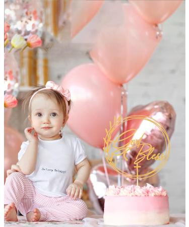 Golden Glitter God Bless Cake Topper - First Communion Cake Decoration Wreath Baptism cake topper Religious Party Cake Decoration - Buy Online on GoSupps.com