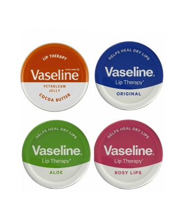 Kingdom Supplies Vaseline Lip Therapy Lip Balm - 20g - Cocoa Butter Aloe Rosy Lips and Original Flavor - Soothes Dry Lips (Pack of 4)