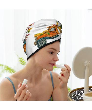 Thanksgiving Truck Hair Towel Wrap - Quick Dry Hair Turban with Button | Premium Hair Drying Towel - Buy Online on GoSupps.com
