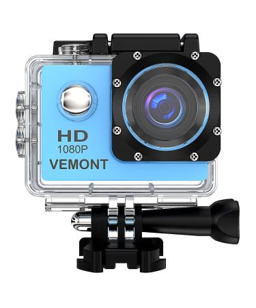 VEMONT Action Camera, 1080P 12MP Sports Camera Full HD 2.0 Inch Action Cam 30m/98ft Underwater Waterproof Camera with Mounting Accessories Kit Blue