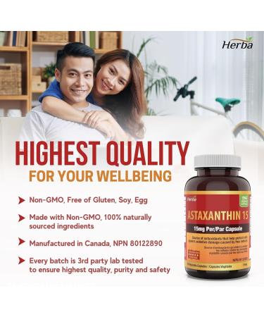 Herba Astaxanthin Supplement 15mg 60 Vegetable Capsules | Made with Non-GMO Micro-algae | Source of Antioxidant | Made and Third Party Tested in Canada - Buy Online on GoSupps.com