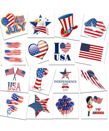 DARKLATER 4th of July Temporary Tattoos  Independence Day  Fourth of July Tattoos  Patriotic Face Tattoos for USA Party Favors Decoretions Accessories  American Flag Red White & Blue Design  USA Stickers  American Flag S...