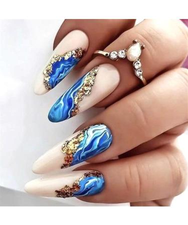 Nail art pieces wearable nail pieces blue marble pattern smudged nail pieces ins wearable false nails nail art patches 1 count (Pack of 1) - Buy Online on GoSupps.com