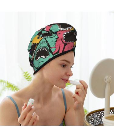 Angry Shark Pattern Microfiber Hair Towel - Soft Super Absorbent Quick Dry Hair Wrap for Women | Perfect for Long Curly & Thick Hair - Buy Online on GoSupps.com