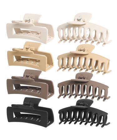 8 Pack 4.3 Large Hair Clips Claw Hair Clamps Square Matte Acrylic Nonslip Big Hair Clamps for Women Thin Thick Curly Fine Long Hair 90's Strong Hold Jaw Clip