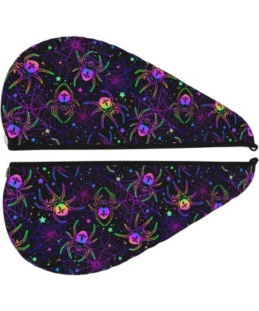 Hair Towel Wrap Quick Drying Turban with Button | Multi-Colored Spiders | International Shipping Available - Buy Online on GoSupps.com