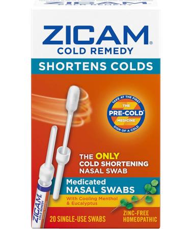 Zicam Cold Remedy Nasal Swabs with Cooling Menthol & Eucalyptus - 20 Count Pack - Buy Online on GoSupps.com