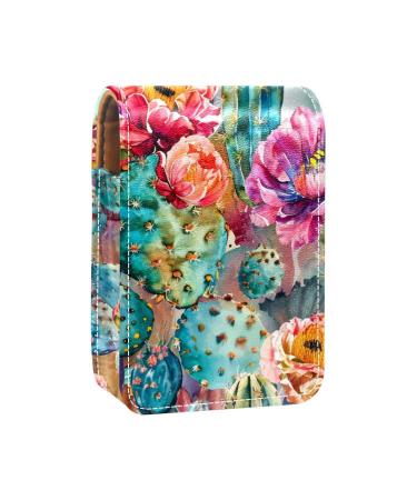 Travel Lipstick Organizer Case Lipstick Case Portable Makeup Bag With Mirror Watercolor Cactus Blossom X442w8mdaf