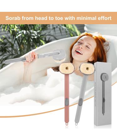 Ainiv 2 Pack Back Scrubber for Shower with Soap Dispenser - Long Handled Exfoliating Body Scrubber - Wet/Dry Brushing - Soft Bristles - Grey & Pink - Buy Online on GoSupps.com