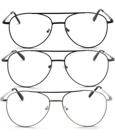 3-Pack Metal Frame Aviator Reading Glasses for Men & Women - Spring Hinge - Black Gunmetal Silver - 2.0x Magnification - Buy Online on GoSupps.com