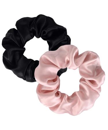 SILKIE x2 Set 100% Pure Mulberry Silk Oversized Scrunchies with Travel Pouch - Cream Pink, Coffee, Black | Hair Care Ponytail Holder | No Damage Elastics - Buy Online on GoSupps.com