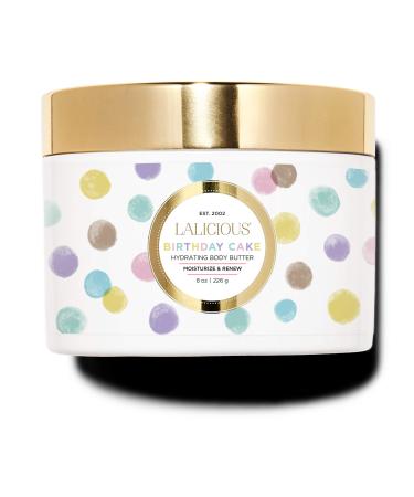 LaLicious Birthday Cake Shimmering Body Butter - Hydrating Body & Skin Moisturizing Cream with Whipped Shea Butter  Vitamin E  Cucumber Extract & Apricot Oil - No Parabens (8oz) Birthday Cake 8 Ounce (Pack of 1)