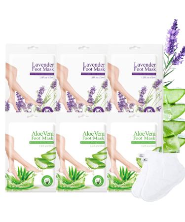 Lot de 6 paires de masques pour pieds tr s secs Masque pour les pieds contre les callosit s Masque exfoliant pour les pieds avec aloe vera et lavande chaussettes exfoliantes et anti-callosit s
