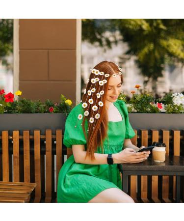 Sunflower Headband Daisy Hair Accessories Flower Crown Sunflowers Hair Beach Boho Hairband Adjustable Tassel Hair Wreath Flowers Hair Bands Women Cosplay Costume (White) - Buy Online on GoSupps.com