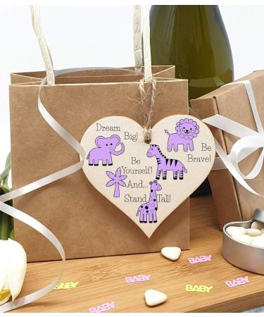 Plum Penguin Handmade Wooden Hanging Heart Plaque - Be Brave, Dream Big, Be Yourself - Gender-Neutral Safari Animals Nursery Wall Decoration - New Baby Present for Parents - Buy Online on GoSupps.com