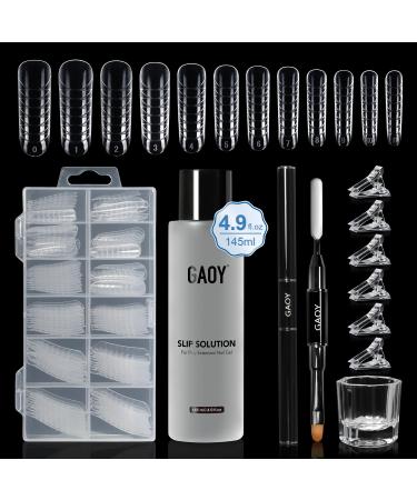 GAOY Slip Solution Kit for Poly Gel Nails 145ml Nail Extension Gel Liquid Solution Anti-stick Gel Solution with Brush and Dual Forms for Nail Art DIY Slip Slution Kit